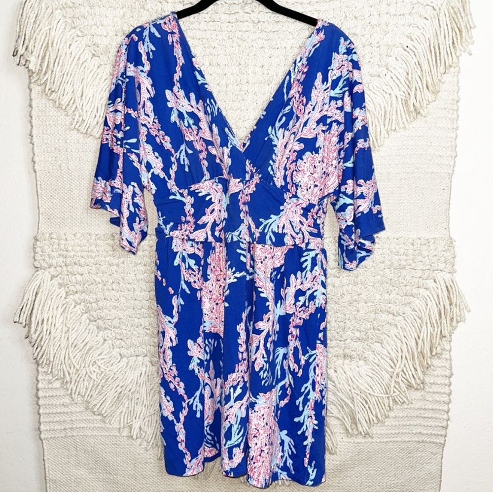 LILLY PULITZER borealis blue Swim On Over faux wrap Parigi skort romper M